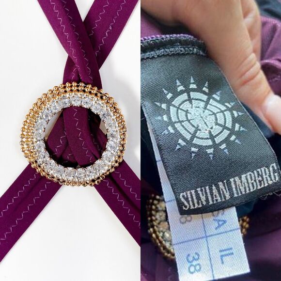 Silvian Imberg Purple One Piece Swim Criss Cross Neck Size 8 - Picture 8 of 11